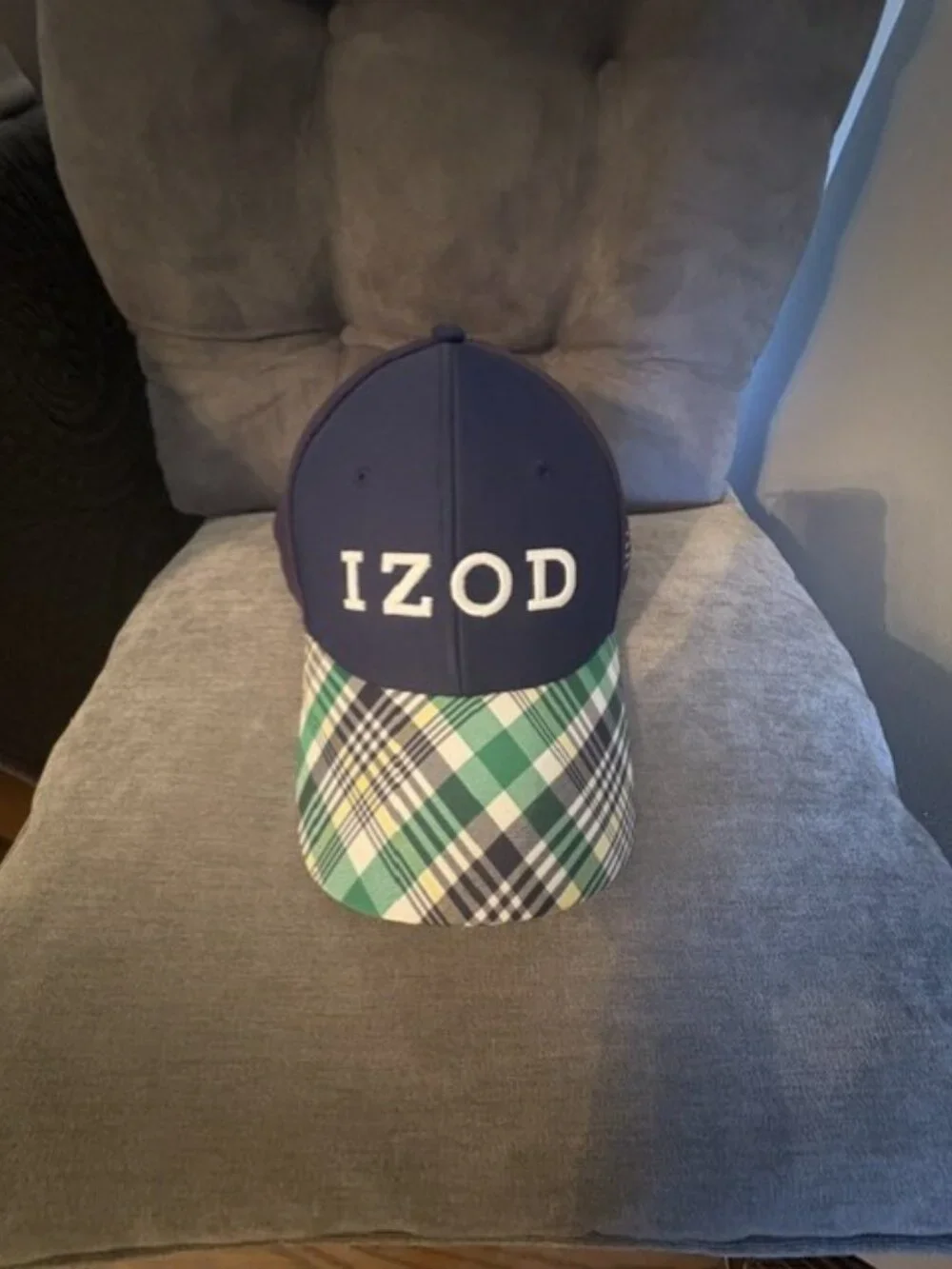 IZOD Navy Blue Plaid Brim Baseball/Golf Embroidered Logo Hat